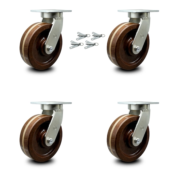 Service Caster 10 Inch Heavy Duty High Temp Phenolic Swivel Caster Set with Swivel Locks, 4PK SCC-KP92S1030-PHRHT-BSL-4 - main
